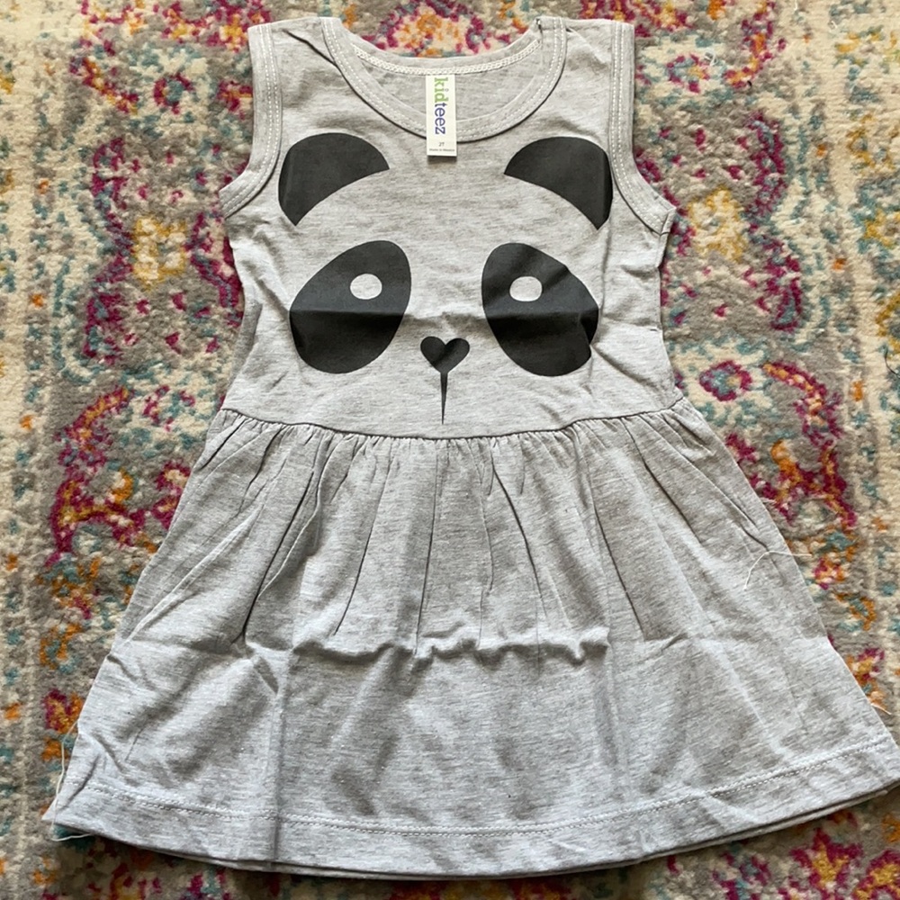 Girls Grey Panda Dress